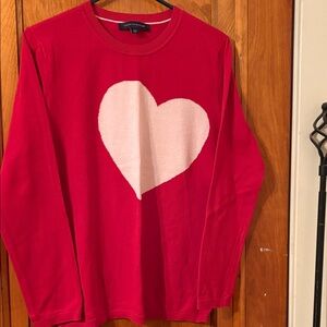 Tommy Hilfiger Red Crewneck Sweater with Pink Heart Size Large